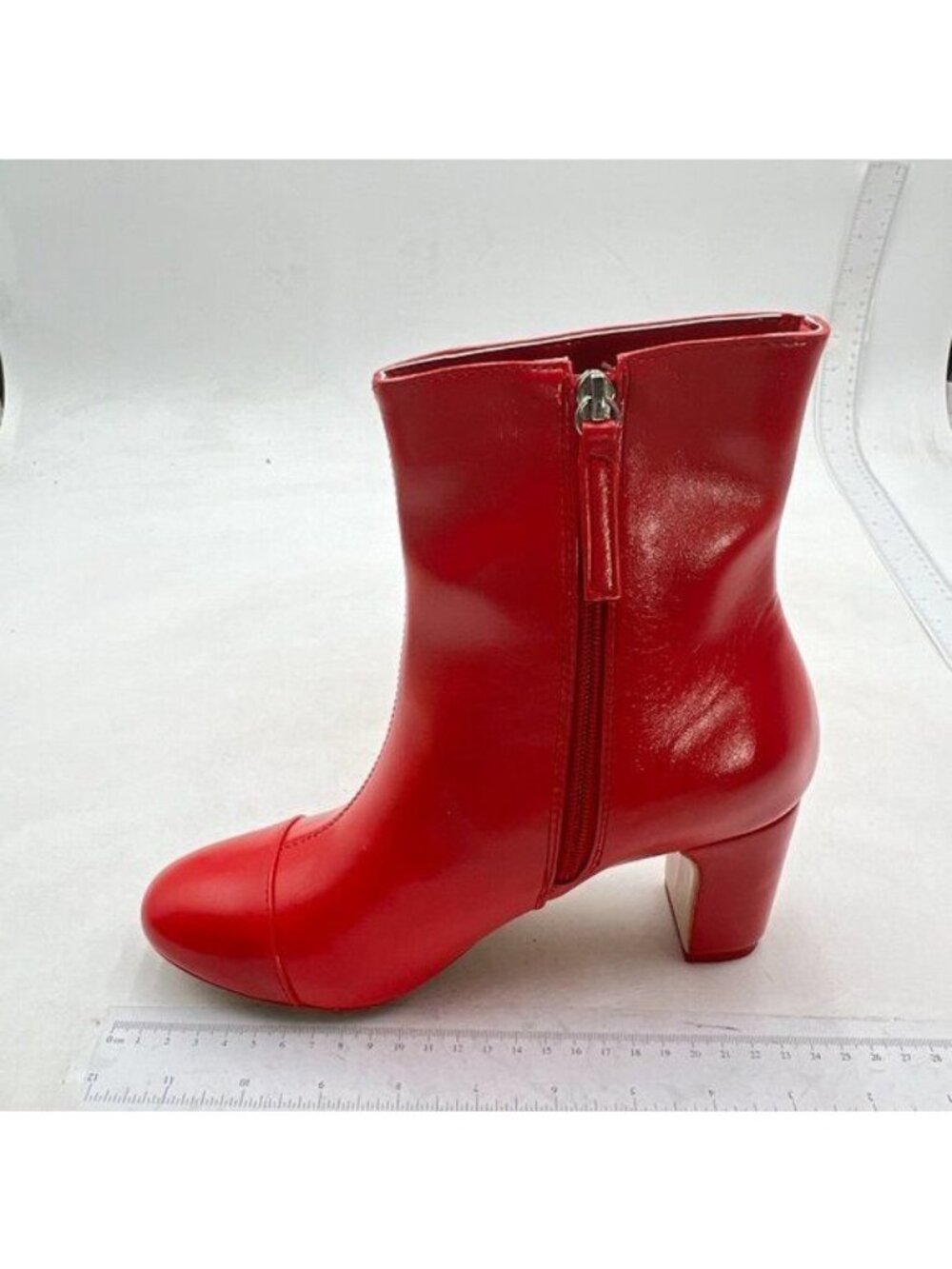 Women Trendy Round Toe Zip Up Ankle Boots Chunky Low Heel Autumn Winter Red Boot